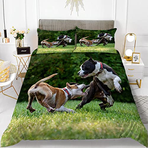 SHITOU Bettwäsche 220x240 Grüner Pitbull Hypoallergener BettwäSche Aus Mikrofaser，BettwäSche-Set Mit ReißVerschluss Und 2 Kissenbezug 80x80，Wendbarer Mit Ab-Druck FüR von SHITOU