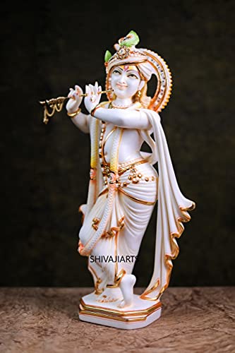 Krishna-Statue – 43,2 cm stehender Marmor-Lord Krishna Murti, Spielflöte Hase, Krishna Idol Hindu-Gott, Krishna-Figur, Vishnu Avatar von SHIVAJI ARTS