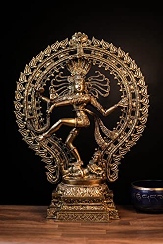 SHIVAJI ARTS Dancing Shiva Nataraja Statue, groß, tanzende Shiva Natraj Statue, 56 cm große Messing-Skulptur, Shiv Nataraj Figur von SHIVAJI ARTS