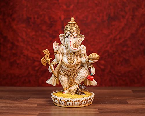 SHIVAJI ARTS Ganesh Statue, Lord Ganesha Statue, 19,1 cm, handgemalte Staubmarmor Ganesha, Ganesh für Altar, Hindu-Elefant Glücksgott, stehender Ganesha auf Maus von SHIVAJI ARTS