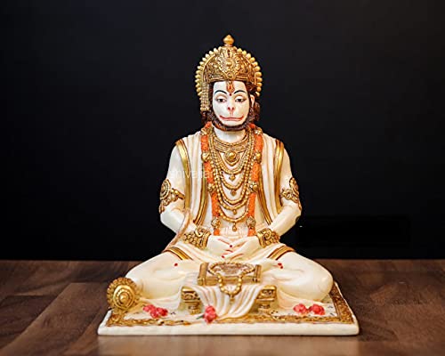 SHIVAJI ARTS Hanuman-Statue, 20,3 cm, Marmor, Herr Hanuman, Affengott, Hanuman-Skulptur, Hanuman Idol, Hanuman für Altar, Gott des Mutes von SHIVAJI ARTS