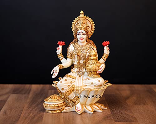 SHIVAJI ARTS Lakshmi Statue Zuchtmarmor, 18 cm, Weiß, Größe M, 1 Stück von SHIVAJI ARTS