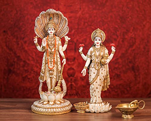 SHIVAJI ARTS Vishnu Lakshmi Statue 31,5 cm Göttin Lakshmi Statue Hindu-Göttin des Geldes Reichtum Wohlstand Fülle und Fruchtbarkeit Lakshmi Narayana Idol von SHIVAJI ARTS
