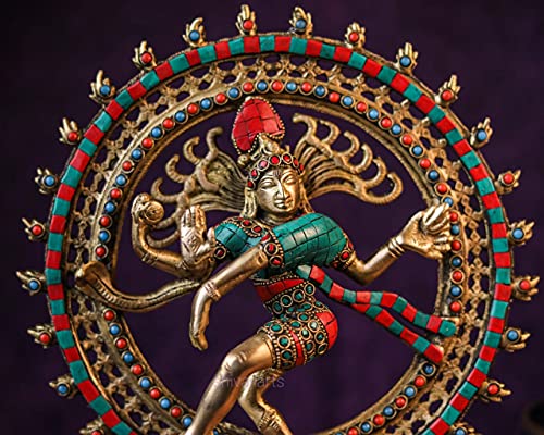SHIVAJI ARTS Tanzende Shiva-Nataraja-Statue, 35 cm, Messingeinlage, Arbeit, Tanzen, Shiva, Natraja, Idol, Tempel, Mandir, Altar, Outdoor, Yoga, Studio, religiöse Heimdekoration von SHIVAJI ARTS