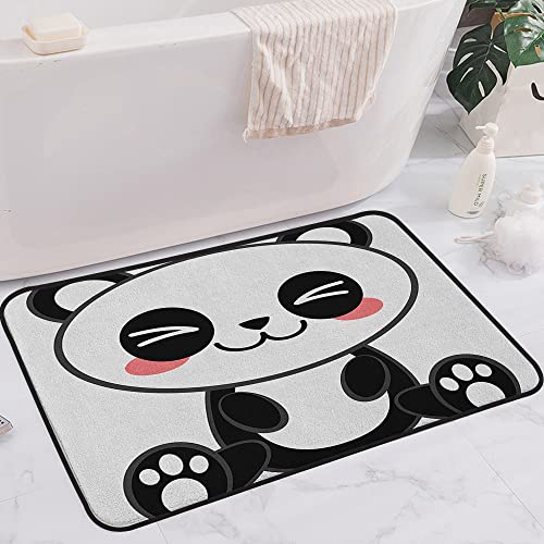 Rutschfester Badvorleger,Anime Cartoon Lächelnder Panda Spaß Tier Thema Japanisch Manga Teen Kunstdruck Schwarz Weiß Grau,Mikrofaser Duschvorleger Teppich für Badezimmer Küche Wohnzimmer 60x100 cm von SHIVNAMI