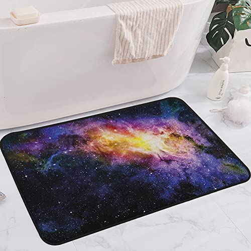 Rutschfester Badvorleger,Galaxy Nebula Gaswolke im Weltraumstaub Milchstraße im Atmosphärenuniversum Print Schwarz Lila,Mikrofaser Duschvorleger Teppich für Badezimmer Küche Wohnzimmer 60x100 cm von SHIVNAMI