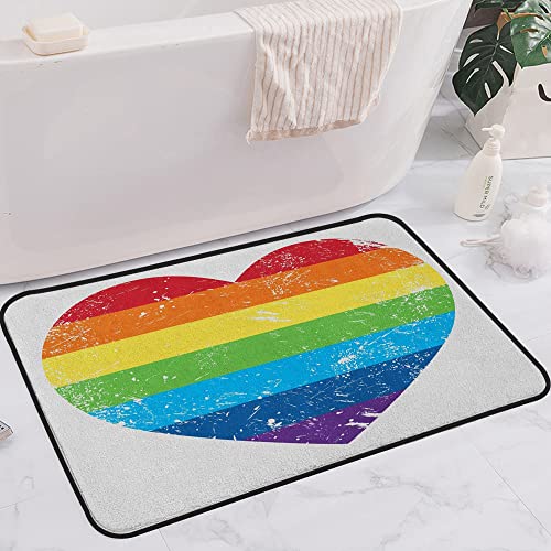 Rutschfester Badvorleger,Vintage-Regenbogen-Herzform mit LGBT-Flaggen-Design Gay Pride-Themenbild mit Retro-Effekt, Rot-Ora,Mikrofaser Duschvorleger Teppich für Badezimmer Küche Wohnzimmer 60x100 cm von SHIVNAMI