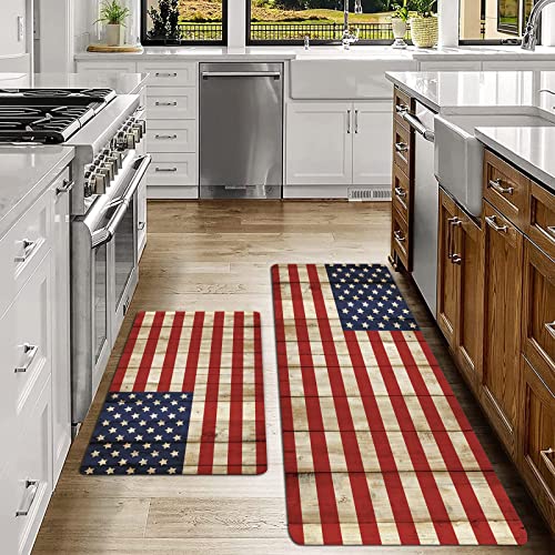 SHIVNAMI 2er Küchenteppich Waschbar rutschfest Teppich,USA amerikanische Flagge,Küche und im Esszimmer Badematten Set mit Rückseite von SHIVNAMI