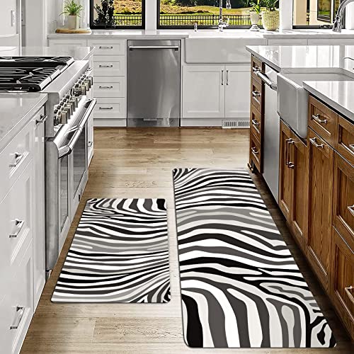 SHIVNAMI 2er Küchenteppich Waschbar rutschfest Teppich,Zebra-Muster-vertikale gestreifte Natur-Tier-inspirierte Mode-Illustration,Küche und im Esszimmer Badematten Set mit Rückseite von SHIVNAMI
