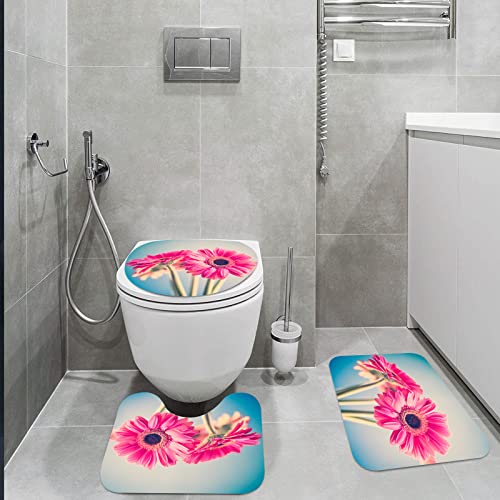 SHIVNAMI Badteppich-Set Badvorleger Toilettensitz,Blumen, Vintage-Gerbera-Blütenblätter in verschwommenem romantischem Som-Bild,3-teiligesBadezimmerteppich-Set,WC-Garnitur rutschfest Teppich von SHIVNAMI