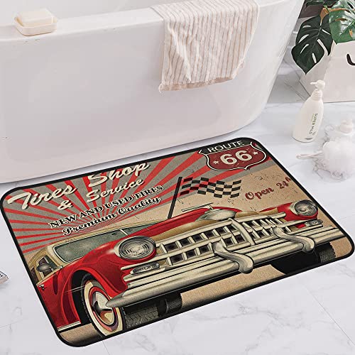 SHIVNAMI Rutschfester Badvorleger,Automatte, Reifenshop und Service Route 66 Emblem Werbung Retro Style Print Sepia Grey,Mikrofaser Duschvorleger Teppich für Badezimmer Küche Wohnzimmer 60x100 cm von SHIVNAMI