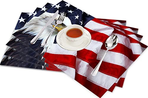 Tischsets für Esszimmer Küche Tisch 4er Set,Amerikanische Flagge USA-Weißkopfseeadler-Sternenbanner kennzeichnen Hippie,Hitzebeständig Tischmatte Home Dekoration Abwaschbar Platzset von SHIVNAMI