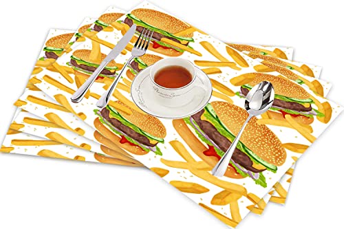 Tischsets für Esszimmer Küche Tisch 4er Set,Hamburger,Hitzebeständig Tischmatte Home Dekoration Abwaschbar Platzset von SHIVNAMI