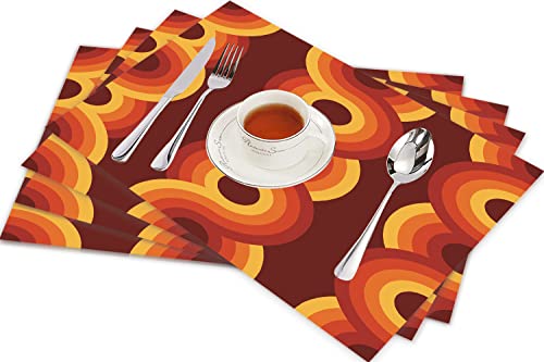 Tischsets für Esszimmer Küche Tisch 4er Set,Mode Muster Stil Geometrische 70er Jahre Vintage Texturen Hintergrund Möbel Groovy Retro NA,Hitzebeständig Tischmatte Home Dekoration Abwaschbar Platzset von SHIVNAMI