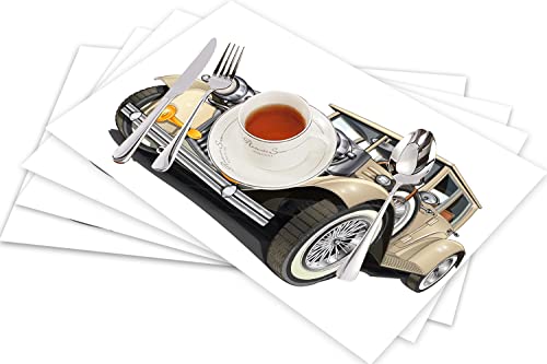 Tischsets für Esszimmer Küche Tisch 4er Set,Oldtimer-Design Retro-Auto handgezeichnetes digitales klassisches Automobil,Hitzebeständig Tischmatte Home Dekoration Abwaschbar Platzset von SHIVNAMI