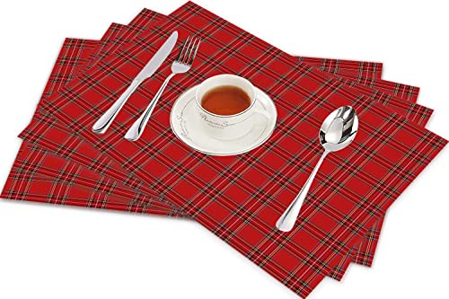 Tischsets für Esszimmer Küche Tisch 4er Set,Rotes und schwarzes Kariertes Muster Schottischer gestreifter Tartan Traditionelle grafisch,Hitzebeständig Tischmatte Home Dekoration Abwaschbar Platzset von SHIVNAMI