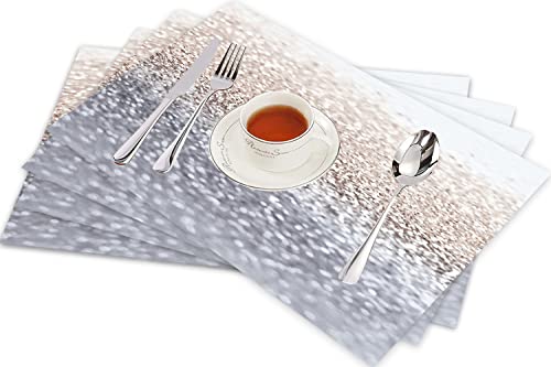 Tischsets für Esszimmer Küche Tisch 4er Set,Silber glänzender Glitzer,Hitzebeständig Tischmatte Home Dekoration Abwaschbar Platzset von SHIVNAMI