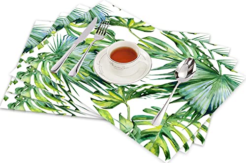 Tischsets für Esszimmer Küche Tisch 4er Set,Sommer-grünes Blatt-Aquarell-Tropische Blätter-dichte Tropische exotische Natur-Muster-Palm,Hitzebeständig Tischmatte Home Dekoration Abwaschbar Platzset von SHIVNAMI