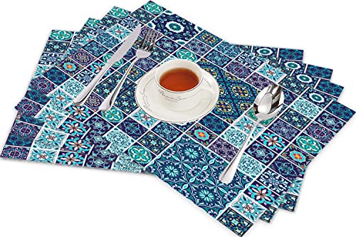 Tischsets für Esszimmer Küche Tisch 4er Set,Traditionelles Mosaik Azulejo portugiesisches kulturelles Keramikfliesen-Volksdesign,Hitzebeständig Tischmatte Home Dekoration Abwaschbar Platzset von SHIVNAMI