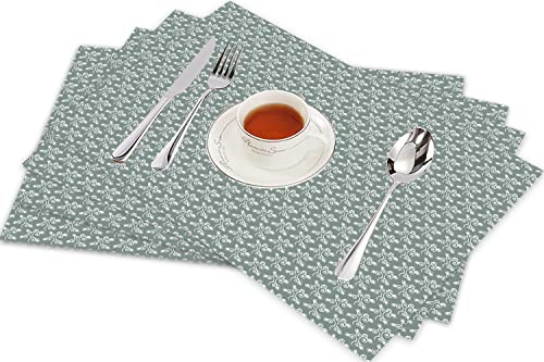 Tischsets für Esszimmer Küche Tisch 4er Set,Vintage-Blumen, Frühlingswiese, wirbelte Zweige mit Tulpenknospen, helles Salbeigrün, Weiß,Hitzebeständig Tischmatte Home Dekoration Abwaschbar Platzset von SHIVNAMI