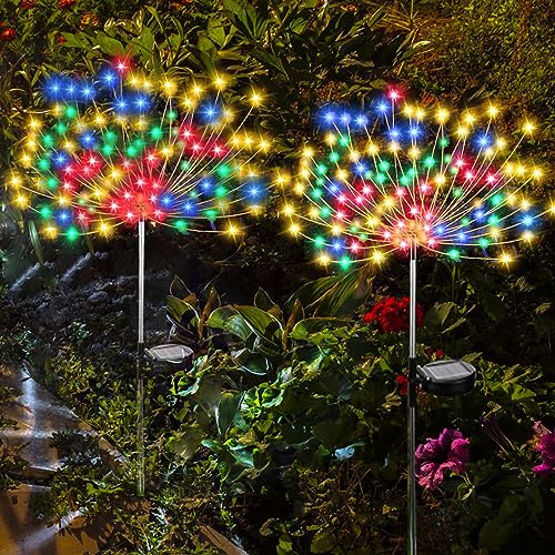 eaaerr Solarleuchten Garten Deko, 2 Stück 120LED Solar Feuerwerk Licht 40 Kupferdrähte DIY Wasserdicht Gartenstecker Solarlampen für Außen, Balkonkasten, Wege Deko (Mehrfarbig) von eaaerr