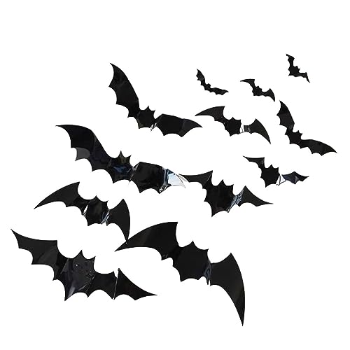 Fledermäuse Wanddekoration, 16 Stück 3D Fledermaus Halloween Dekoration Aufkleber für Home Decor 4 GröÃŸe wasserdicht schwarz gruselige Fledermäuse für Raumdekoration von SHIYAN