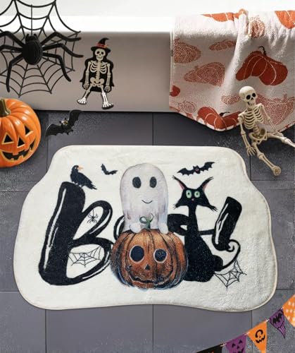 SHIYUE Niedlicher Halloween-Badteppich, Boho-Vintage-Blumenmuster, abstrakt, gruselig, Gothic-Matte, weiche Mikrofaser, rutschfest, für Badezimmer, ästhetische Dekoration (45,7 x 66 cm, schwarze Katze SHIYUE Niedlicher Halloween-Badteppich, Boho-Vintage-Blumenmuster, abstrakt, gruselig, Gothic-Matte, weiche Mikrofaser, rutschfest, für Badezimmer, ästhetische Dekoration (45,7 x 66 cm, schwarze Katze von SHIYUE