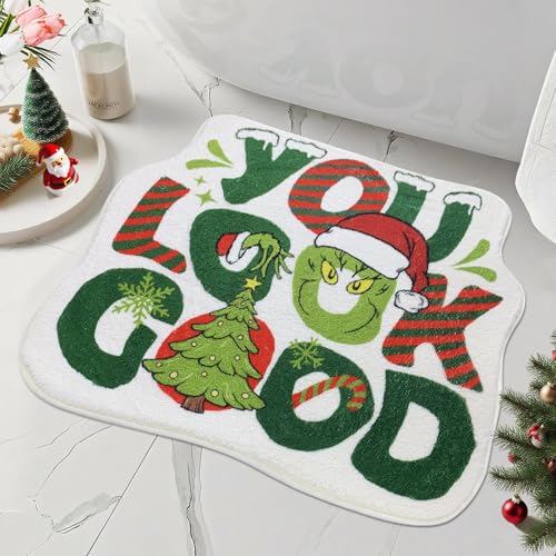 SHIYUE Weihnachts-Badematte, Frohe Weihnachten, Badezimmerteppich, super weich, saugfähig, rutschfest, Urlaubsdekoration (53,3 x 63,5 cm, Sie sehen gut aus) von SHIYUE