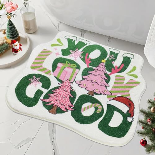 SHIYUE Weihnachts-Badematte, Frohe Weihnachten, Badezimmerteppich, super weich, saugfähig, rutschfest, Urlaubsdekoration (53,3 x 63,5 cm, "You Look Good Tree) von SHIYUE