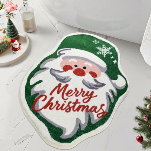 SHIYUE Weihnachts-Badematte, Frohe Weihnachten, Badezimmerteppich, super weich, saugfähig, rutschfest, Urlaubsdekoration (53,3 x 63,5 cm, grüner Weihnachtsmann) von SHIYUE