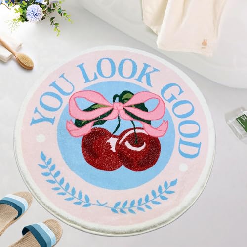 SHIYUE You Look Good Badematte mit niedlichem Kirschmotiv, ultraweiche und flauschige Mikrofaser, wasserabsorbierend, rutschfeste Matte für Schlafzimmer, Küche, Badezimmer, Teppich, Dekoration (60 x von SHIYUE
