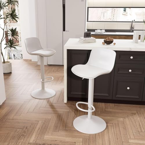 Moderne Barhocker 2er Set, Barstuhl 360° drehbarer Tresenhocker Polsterhocker, Höhenverstellbare Barstühle mit Rückenlehne, Gepolsterte Drehbare Küchenhocker, 80 cm Sitzhöhe, Weiß Moderne Barhocker 2er Set, Barstuhl 360° drehbarer Tresenhocker Polsterhocker, Höhenverstellbare Barstühle mit Rückenlehne, Gepolsterte Drehbare Küchenhocker, 80 cm Sitzhöhe, Weiß von SHIZHUNIAO