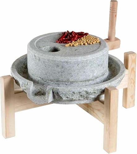 Handgetreidemühle für Mehl, Steinkörner Mühle mit Holzrahmen, Trocken-/Nassmühle, Steinkörnermühle, für Getreide, Bohnen, Gerste, Gewürze von SHJDBF