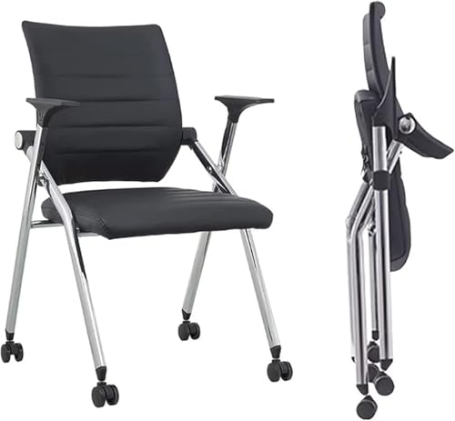 Klappbarer Bürostuhl mit Rollen, bequemer Schreibtischstuhl mit Armlehnen, faltbarer Rollstuhl, Ledersitze, ergonomische Konferenz-Trainingsstühle für Erwachsene, Wohnzimmer (Größe: 2 Stück) von SHJDBF