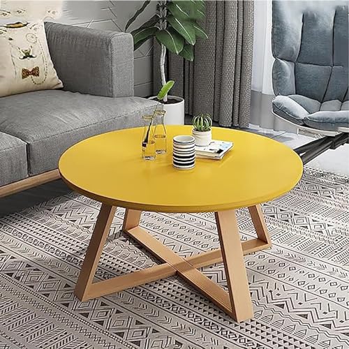 Moderner runder Couchtisch aus Holz – kleiner Mittel- oder Beistelltisch (Größe: Durchmesser 61 cm, Farbe: Gelb) von SHJDBF