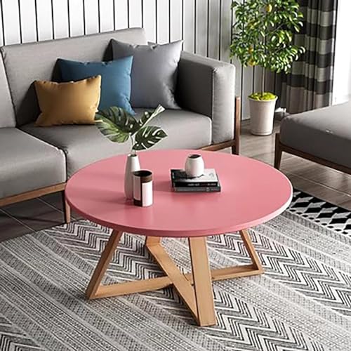 Moderner runder Couchtisch aus Holz – kleiner Mittel- oder Beistelltisch (Größe: Durchmesser 61 cm, Farbe: Pink) von SHJDBF