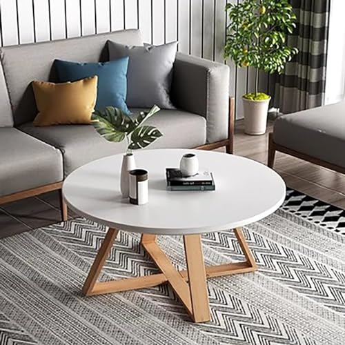 Moderner runder Couchtisch aus Holz – kleiner Mittel- oder Beistelltisch (Größe: Durchmesser 61 cm, Farbe: Weiß) von SHJDBF