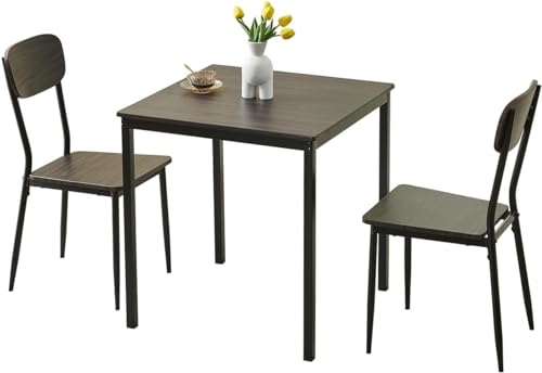 SHJDBF 3 Stück quadratischer Esstisch und 2 Stühle, 70x70 cm Küchentisch und Stühle, Frühstückstisch und Stühle Set, platzsparend von SHJDBF