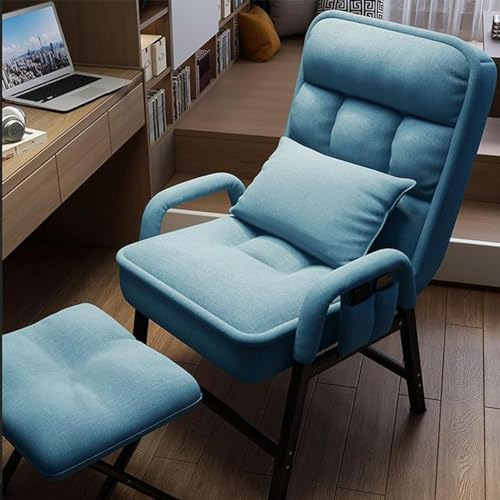 SHJDBF Akzent-Sessel mit Fußhocker, moderner Lounge-Stuhl mit 6 verstellbaren Rückenlehnen und Metallrahmen, bequemer Lesesofa mit Seitentaschen (Farbe: B) von SHJDBF
