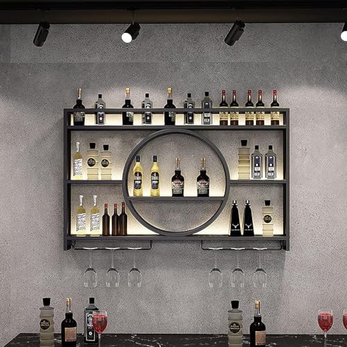 SHJDBF Modern Metal Wall Mounted Wine Display Rack, Bar Unit Floating Shelves, Wall-Mounted Wine Racks, Glass Rack Iron Display Stand Wine Holder with Shelves(Size:100x15x80cm/39x6x31in,Color:B) von SHJDBF