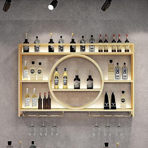 SHJDBF Modern Metal Wall Mounted Wine Display Rack, Bar Unit Floating Shelves, Wall-Mounted Wine Racks, Glass Rack Iron Display Stand Wine Holder with Shelves(Size:140x15x80cm/55x6x31in,Color:A) von SHJDBF
