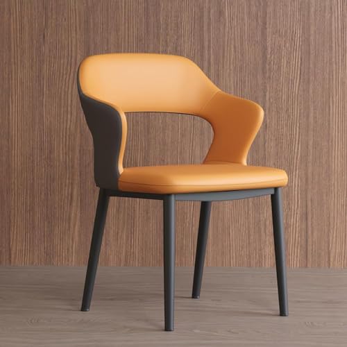SHJDBF Moderne gepolsterte Esszimmerstühle, Stühle mit gebogener offener Rückenlehne, mit hochwertigem Leder/stabilen Metallbeinen und ergonomischer Rückenlehne (Farbe: Orange) von SHJDBF