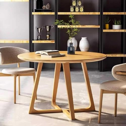 SHJDBF Moderner Esstisch aus der Mitte des Jahrhunderts, runder Massivholz-Küchen-Esszimmertisch, rustikaler Standtisch, kleiner Freizeit-Couchtisch für Menschen (Größe: 89,9 cm, Farbe: Natuurlijk) von SHJDBF