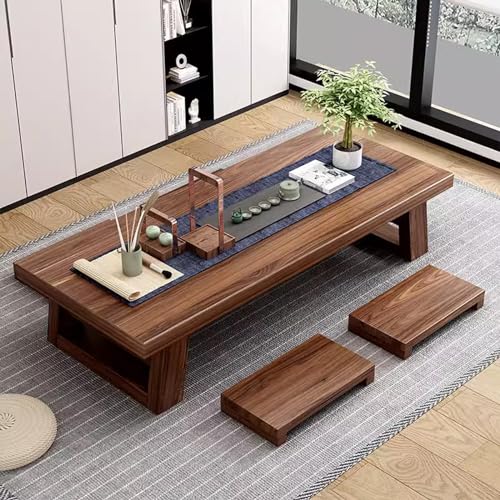 SHJDBF Niedriger Tisch im japanischen Stil, massives Holz, japanischer Tee-Bodentisch, niedriger Tisch zum Sitzen, Essen, Holz-Couchtisch, Chabudai-Möbel für Wohnzimmer von SHJDBF