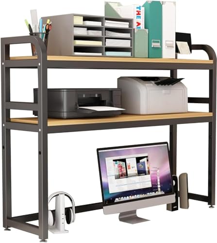 SHJDBF Schreibtisch-Bücherregal, Thekenstall, Bücherregal, Metall- und Holzdruckerständer, offenes Aufbewahrungsregal (Größe: 105 cm, Farbe: D) von SHJDBF