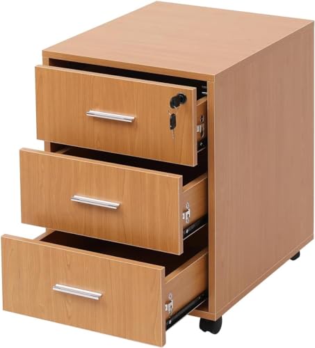 SHJDBF Untertischschubladen mit 3 Schubladen, mobiler Aktenschrank, Podestschubladen auf Rollen, rollbarer Büroschrank (Farbe: Buche) von SHJDBF