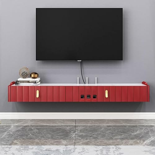 SHJDBF Wandmontiertes TV-Gerät, schwimmender TV-Ständer, Komponentenregal, Wandmontage, TV-Schrankkonsole, Woodeno Video-Regal (Größe: 140 cm, Farbe: Rot) von SHJDBF