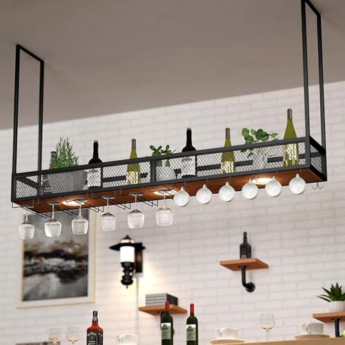 Weinregale im europäischen Stil – Metall-Decken-Weinregale Wandhalter Weinglashalter – höhenverstellbare Stange – Regal Lagerregal (Größe: 100 cm, Farbe: Schwarz) von SHJDBF