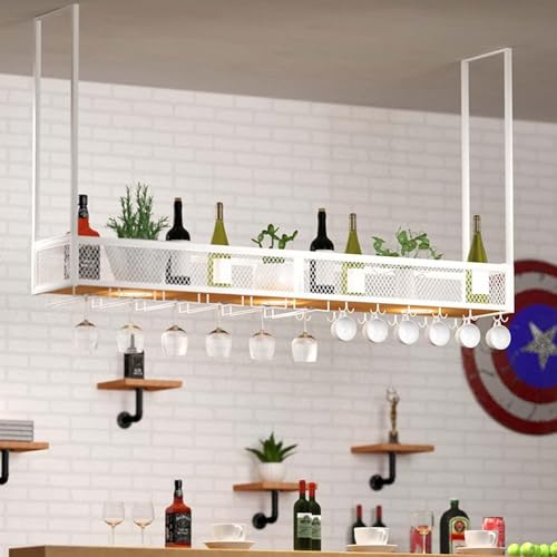 Weinregale im europäischen Stil – Metall-Decken-Weinregale Wandhalter Weinglashalter – höhenverstellbare Stange – Regal Lagerregal (Größe: 100 cm, Farbe: Weiß) von SHJDBF