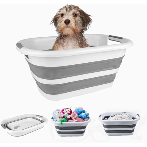 SHJOEE Zusammenklappbar Hundebadewanne Tragbar Haustier Badewanne 40L Faltbar Wäschewanne Multifunktionale Aufbewahrungsbehälter Platzsparend Organizer Indoor Outdoor Kleine Hunde Katzen Wasserbecken von SHJOEE